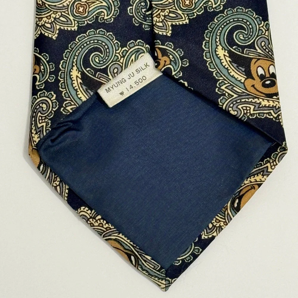 Mercedes Mickey Mouse Paisley Necktie Disney Character Navy Blue Silk Mens Tie